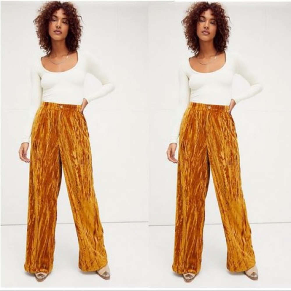 NWT free people velvet yellow pants